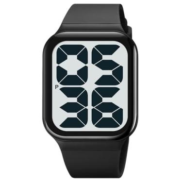 Imagem de Gosasa Relógio esportivo digital unissex moderno, fácil de ler, mostrador grande, mostrador grande de 50 m, à prova d'água, ao ar livre, casual, relógio de pulso para homens e mulheres, Z preto e