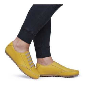 Imagem de Mocassim Feminino Couro Confort Sem Cadarço Com Elástico Sem Salto Mocacin Sapatenis-Feminino