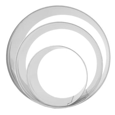Imagem de 3 moldes redondos para cortadores de biscoito biscut, 11 cm, 8,9 cm, 6,3 cm, tamanhos variados, cortador de massa de metal de aço inoxidável, moldes de anel de cortador de rosquinha para assar