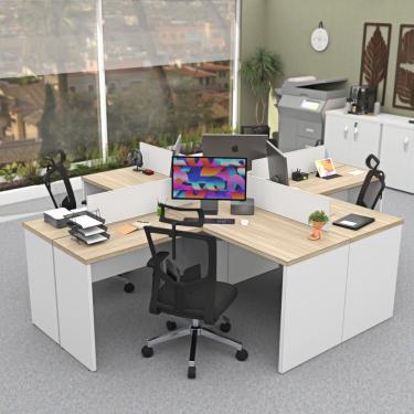 Imagem de Ilha De Escrivaninhas Em L 140x60 Cm Estação De Trabalho Escritório Carvalho/branco