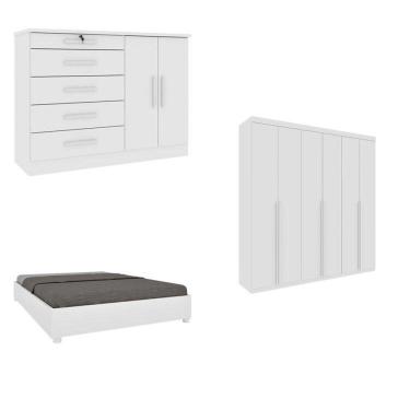 Imagem de Quarto Casal Completo Guarda-roupa 6 Portas Milano, Cama Monaco E Cômoda Istambul Espresso Móveis Neve