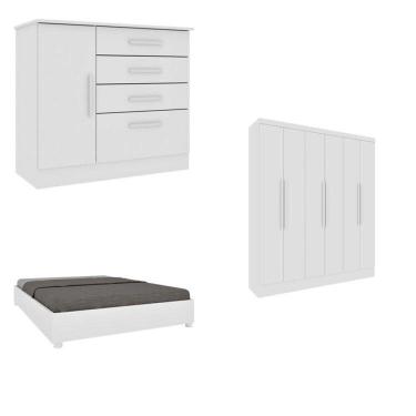 Imagem de Quarto Casal Completo Guarda-roupa Munique Cama Mônaco E Cômoda Chicago Espresso Móveis Neve