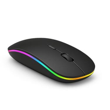 Imagem de Mouse Sem Fio Recarregável, LED RGB, 2.4GHz, Design Slim, Preto ou Branco (Preto)