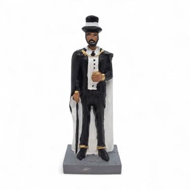 Imagem de Estátua Exu Capa Preta Branco Proteção nos Caminhos 16 cm