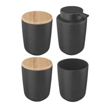 Imagem de Kit Banheiro Cerâmica 4 Peças Dispenser Porta Algodão Escova (Preto)