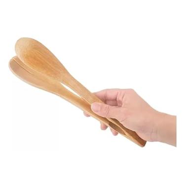 Imagem de Pegador de Salada de Bambu para Servir Utensílios de Cozinha Multiuso Ecokitchen 30cm Kehome(Palha,Kit 2 Pegadores Bambu)