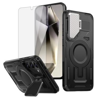 Imagem de Asuwish Capa de celular para Samsung Galaxy S24 Plus S24+ 5G com capa para câmera, protetor de tela de vidro temperado, suporte magnético robusto, protetor de célula híbrida resistente S24plus 24S + S