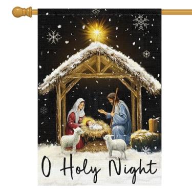 Imagem de Louise Maelys Bandeira de jardim de Natal O Holy Night 71 x 101 cm, dupla face, presépio de Natal, grande, serapilheira, bem-vindo, inverno, feriado, quintal, bandeira externa para decoração de casa