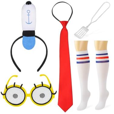 Imagem de Beelittle Fantasia de marinheiro quadrado amarelo, chapéu de marinheiro, faixa tripla, meias e óculos de globo ocular adulto Halloween (A)