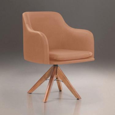 Imagem de Poltrona Messina em Couro e Base Giratória Madeira Caramelo