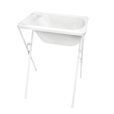Imagem de Banheira Infantil para Bebe Branca com Suporte Dobravel, Mangueira de Escoamento, Capacidade 20 kg