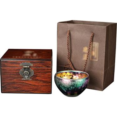 Imagem de Conjunto de chávenas de chá xícara de chá artesanal de transformação de forno, xícaras de cerâmica colorida Jianzhan, tigela de chá de pequena capacidade antiescaldante, com embalagem de caixa de