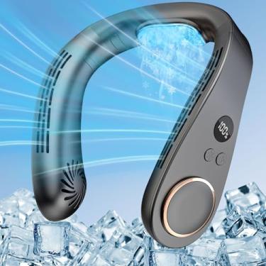 Imagem de Ventilador de pescoço ar-condicionado - 5500 mAh ventiladores de pescoço portáteis que sopram ar frio, ventilador pessoal pequeno sem pá para pescoço, melhor placa de resfriamento de metal