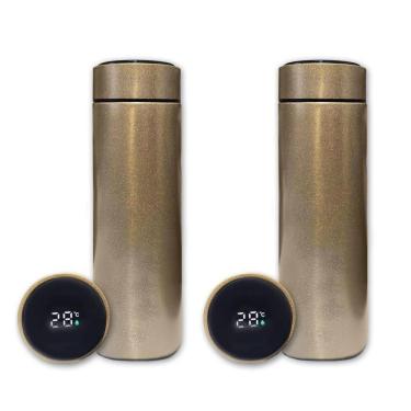 Imagem de Kit 2 Garrafa Térmica Aço Inox Termômetro Digital Led 500Ml