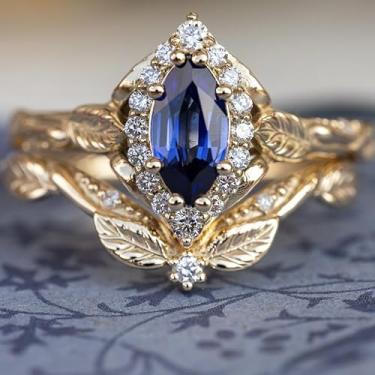 Imagem de Novos anéis femininos estilo tribunal retrô, anéis modernos banhados a ouro e safira incrustados, 8, Metal, Zircônia cúbica