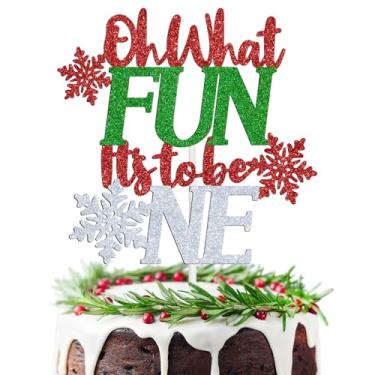 Imagem de Oh What Fun It's to be One Cake Topper, Christmas First Birthday Party Decoration Supplies for Boy Girl,Winter Snowflack Theme 1st Birthday Cake Decor, Photo Props