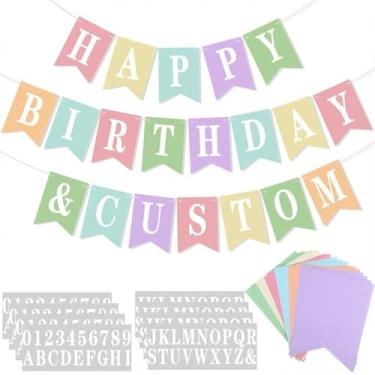 Imagem de Mooliwe Kit de banner personalizado faça você mesmo, 171 peças, faça sua própria placa personalizável para decoração de festa de casamento de aniversário, inclui 20 flâmulas de papel, 148 letras e
