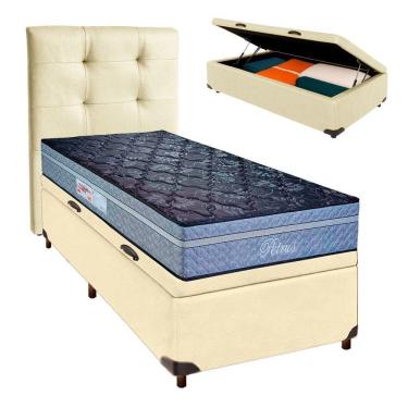 Imagem de Cama Box Bau + Colchão Solteiro Molas Ensacadas Petrus Paropas + Cabeceira Estofada