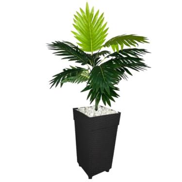 Imagem de Planta Artificial Palmeira com Vaso Grande Rattan – Arranjo Decorativo para Casa e Escritório, Decoração Sofisticada e Realista(Preto II)