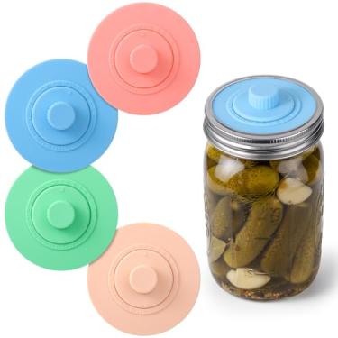 Imagem de Palksky Tampas de fermentação para frascos de vidro de boca larga – Tubos de picles unidirecionais sem água, tampas de fermentador de silicone para chucrute, picles e quimchi, fermentação doméstica