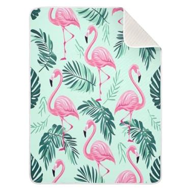 Imagem de Qilmy Cobertor de bebê com estampa de flamingo rosa 76 x 101 cm, cobertor infantil de algodão macio para meninos e meninas, cobertor infantil leve e quente para berço, carrinho de bebê, soneca