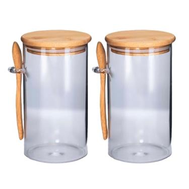 Imagem de Pote Hermético de Vidro com Tampa e Colher de Bambu 870ml(2 Unidades)