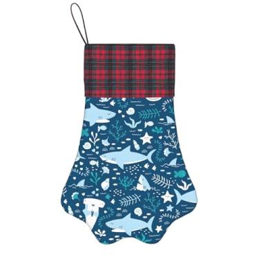 Imagem de SKKNT Linda estampa de peixe azul meias de Natal animais de estimação decoração de natal cães gatos árvore decoração doce presente conveniente