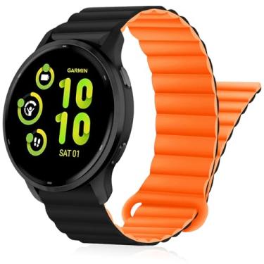 Imagem de Inhosper Pulseiras de relógio compatíveis com Garmin Vivoactive 6/5/3/Venu/Venu Sq/Venu 2 Plus, pulseira magnética de silicone dupla face de 20 mm para Garmin Forerunner 55/165/245/645 feminino e