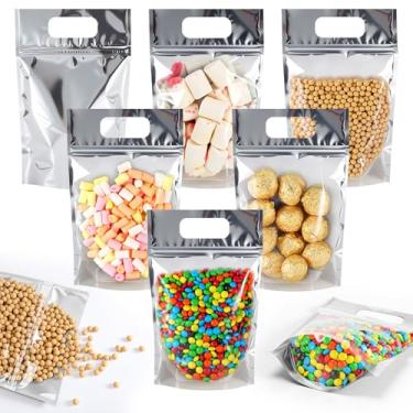 Imagem de Sinload 120 peças de saco de presente de plástico a granel 5,5 x 8,7 polegadas saco de brindes de festa resselável com janela transparente bolsa de lembrancinha colorida com alça para casa