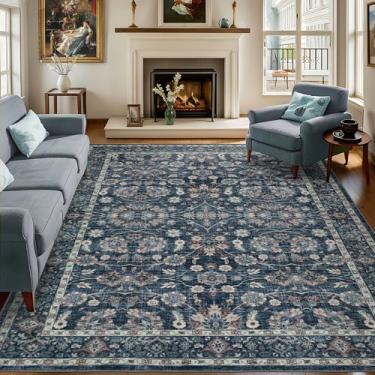 Imagem de Dotiiorug Tapete vintage lavável 20 x 25 cm para sala de estar, tapete antiderrapante antiderrapante para área grande, macio, interior resistente a manchas, tapete com estampa floral para quarto, sala