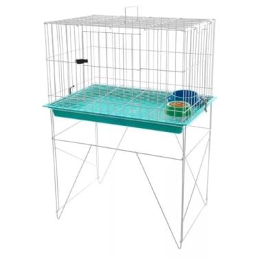 Imagem de Gaiola para coelho com bandeja removível e comedouro inox, cercado para porquinho da Índia e roedores com teto, gaiola doméstica para pets fácil de limpar e adequada para gato pequeno (Verde com pé)