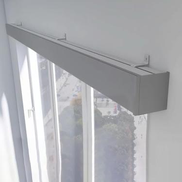 Imagem de Cortina cinza para janelas, caixa de cortina de montagem em parede/teto com faixa única, painel decorativo de sistema de trilhos de cortina de metal 3 em 1 (montagem na parede, 320 cm)