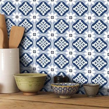 Imagem de Adesivo Destacável Azulejo para Cozinha Blanes Azul - TaColado, 20 x 2