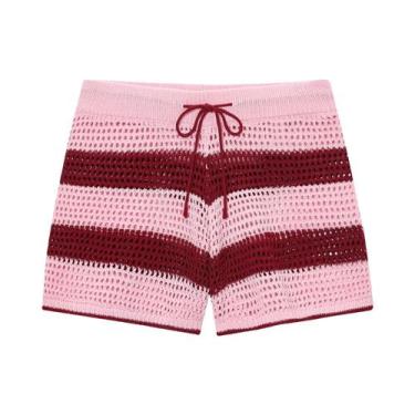 Imagem de Conjunto De Verão Feminino Em Tricô Com Camisa Listrada E Shorts, Tern