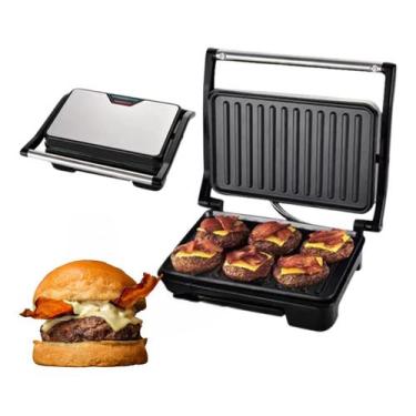 Imagem de Grill Sanduicheira Elétrica Chapa Churrasco Carne Grelhado Cor Preto 1