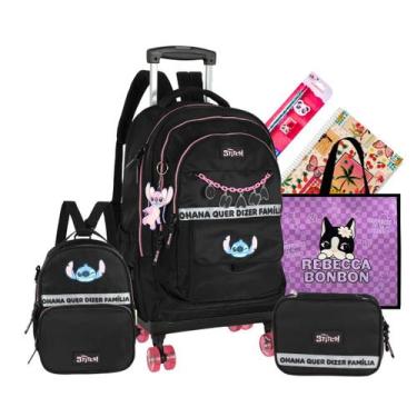 Imagem de Kit Mochila Escolar Juvenil Rodinhas Stitch Original 2026 - Disney, Pr
