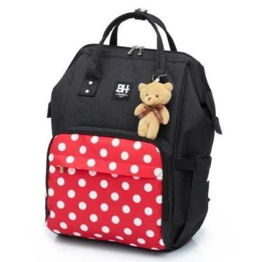 Imagem de Bolsa mochila bebê maternidade bh travel impermeável bolinhas brancas