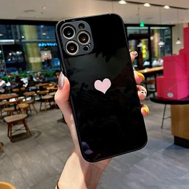Imagem de Capa de telefone de cor sólida de vidro líquido coração para iPhone 13 11 12 Pro Max X XS XR 7 8 Plus SE2 Capa Estética Fashion, Preta, Para iPhone 8