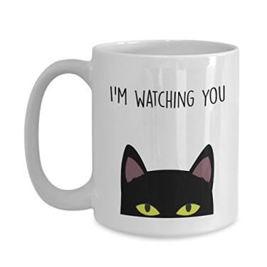 Imagem de Caneca de gato espiando – Caneca de café – I'm watching you with Peeking Cat – Ideia engraçada de presente para amantes de gatos homens/mulheres/meninas