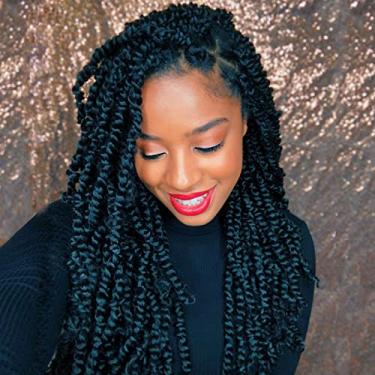 Imagem de TOYOTRESS Tiana Passion Twist Hair 35,5 cm Short Pre-Twisted 8 Pacotes (12 fios/pacote) Tranças de crochê pré-torcidas feitas de cabelo boêmio trançado sintético (35 cm, 1B)