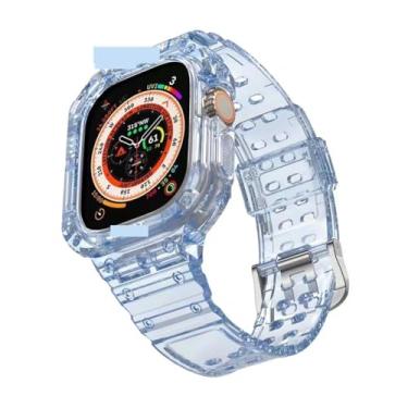 Imagem de SDUTIO para Apple Watch Ultra 49mm Pulseira Ice Armor Transparente TPU Integrada Fivela Dupla (Cor: Azul Claro, Tamanho: 45mm)