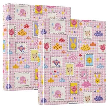 Imagem de Fichários de caderno de 2,5 cm e 2,5 cm fofos, ursinho de elefante, flores de coelho, rosa, fichários de caderno com prancheta, pacote com 1/2 fichário de escritório, 200 folhas
