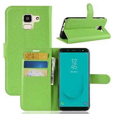 Imagem de Capa para Samsung Galaxy J6 2018, capa carteira flip de couro PU premium com compartimento para cartão, suporte e fecho magnético [capa interior à prova de choque de TPU] compatível com Samsung J6