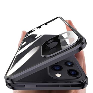 Imagem de Capa magnética bloqueável para iPhone 14 Pro capa de vidro com protetor de lente de câmera, protetor de tela com trava de segurança 360 corpo inteiro capa de vidro dupla face capa transparente (preto)