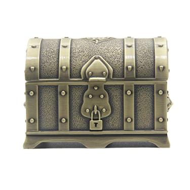 Imagem de AVESON Caixa de joias retangular vintage de metal baú de tesouro bugiganga organizador de joias caixas de armazenamento anel estojo de presente para meninas senhoras mulheres, pequeno, bronze
