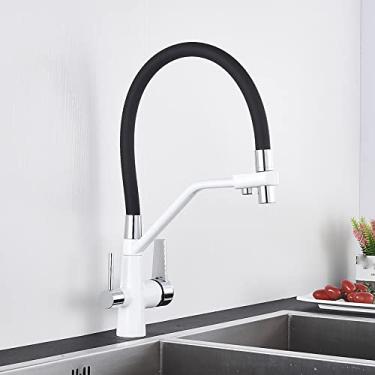 Imagem de Torneira quente e fria torneira da pia da cozinha torneira de água pura filtro misturador guindaste alças duplas purificação cozinha, branco e cromado, tamanho único