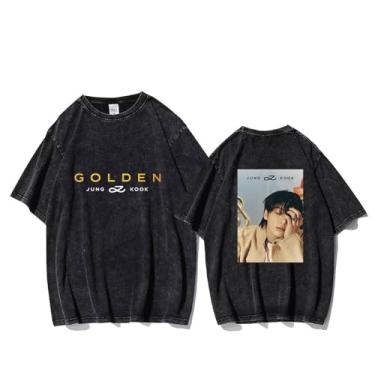 Imagem de Camiseta K-pop Jungkook com estampa de mercadoria vintage envelhecida Decolor Dirty-Liked Contton gola redonda, 11, M