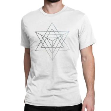 Imagem de CAMISETA TSHIRT BÁSICA PREMIUM MERKABA METALIZADA PRATA (BR, Alfa, GG, Regular, branco)