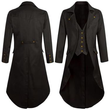 Imagem de Men's Vintage Renaissance Tailcoat Jacket Palace Gothic Victorian Lapel Collar Long Coat Pirate Halloween Prom Costume Uniform Brown XXL