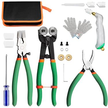 Imagem de LEONTOOL Kits de cortador de mosaico de vidro, incluindo alicate de pinça de vidro com rodas com alicate de corrida de vidro de substituição e alicate Grozer disjuntor, conjunto de cortador de vidro